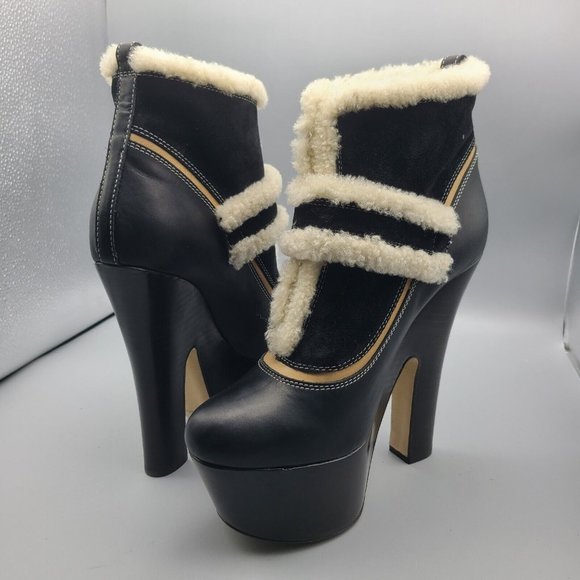 Dsquared women Ankle Boot heel platform black leather faux fur Size 9 39 new - Picture 2 of 12